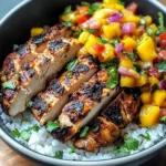Jerk Chicken Bowls with Mango Salsa and Coconut Rice