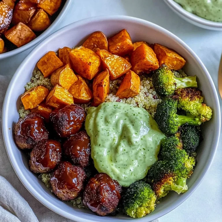 Barbecue Meatball Bowls with Avocado Goddess Sauce