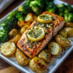 Lemon Butter Salmon with Crispy Potatoes and Roasted Broccoli
