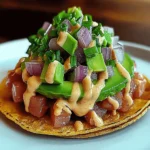 Tuna Tartare Tostada with Chipotle Mayonnaise